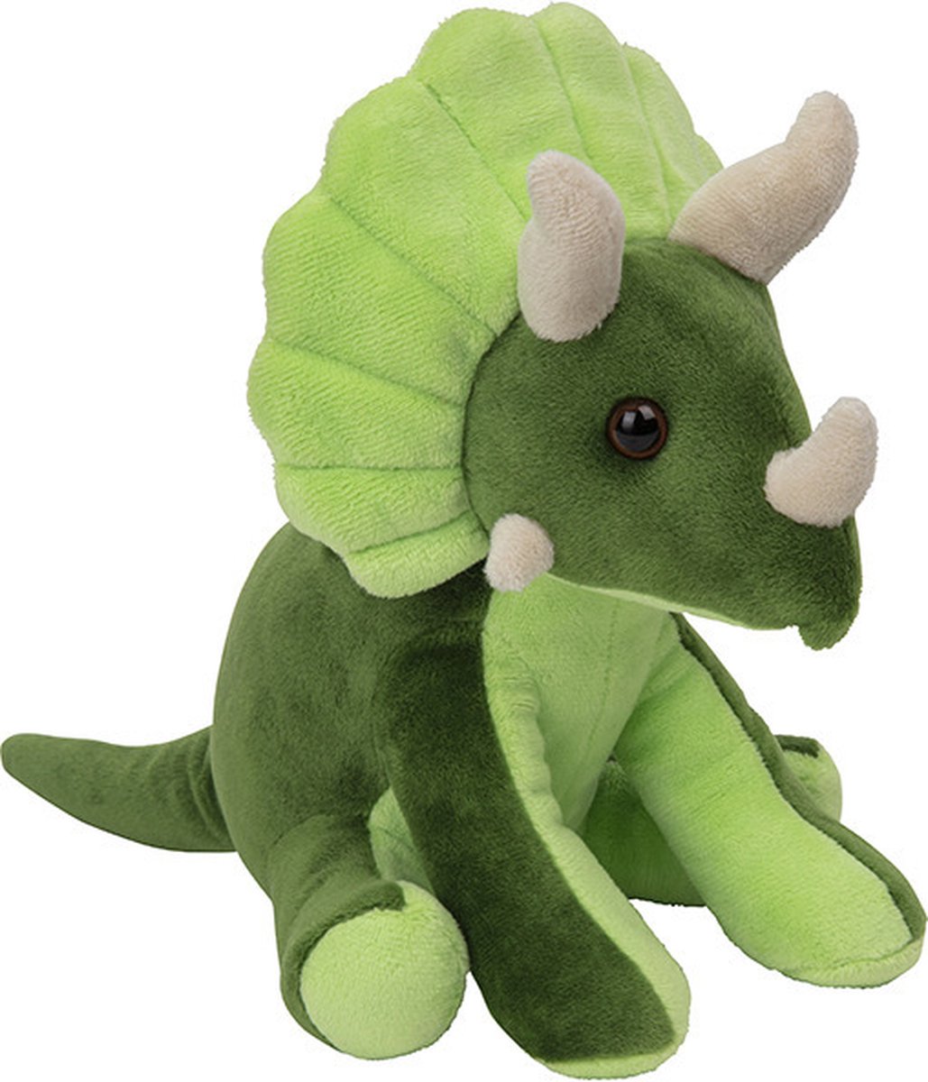 Nature Planet Pluche knuffel dinosaurus - Triceratops - van 20 cm - groen - Knuffeldieren speelgoed - Cadeau