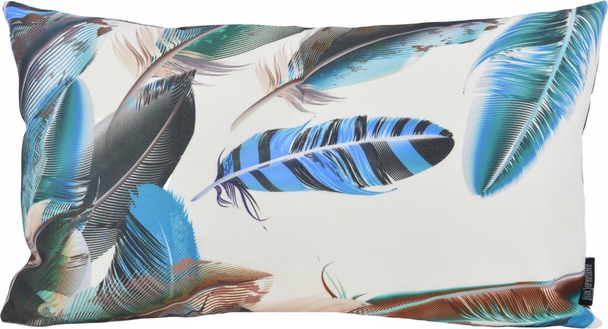 Gek op Kussens! Blue/Green Peacock Kussenhoes | Outdoor / Buiten | Katoen / Polyester | 30 x 50 cm Blauw-Groen