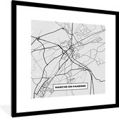 Fotolijst incl. Poster Zwart Wit- België – Marche en Famenne – Stadskaart – Kaart – Zwart Wit – Plattegrond - 40x40 cm - Posterlijst