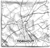 Kussenhoes 40x40 cm - Zwart Wit – België – Plattegrond – Stadskaart – Kaart – Torhout - Katoen / Polyester - Voor Binnen