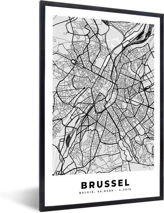 Poster Zwart Wit - België - Brussel - Stadskaart - Kaart - Zwart Wit - Plattegrond