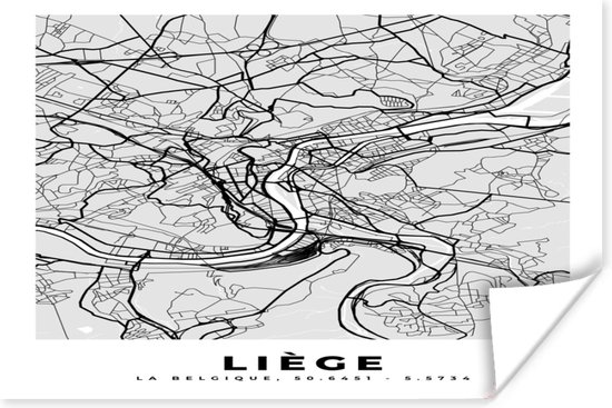 Poster Kaart – Plattegrond – Stadskaart – Liège – België – Zwart Wit - 30x20 cm