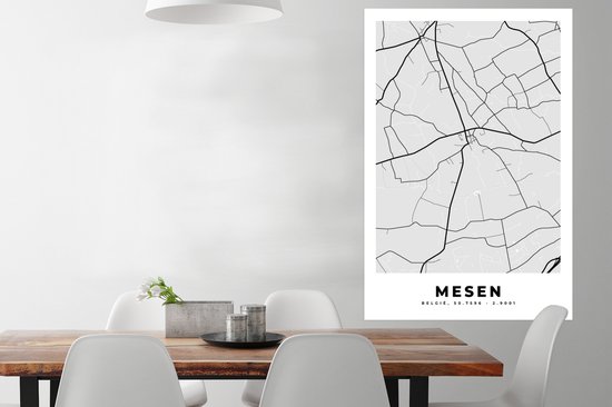 Affiche België – Messines – City Map – Map – Zwart Wit – Carte - 80x120 cm