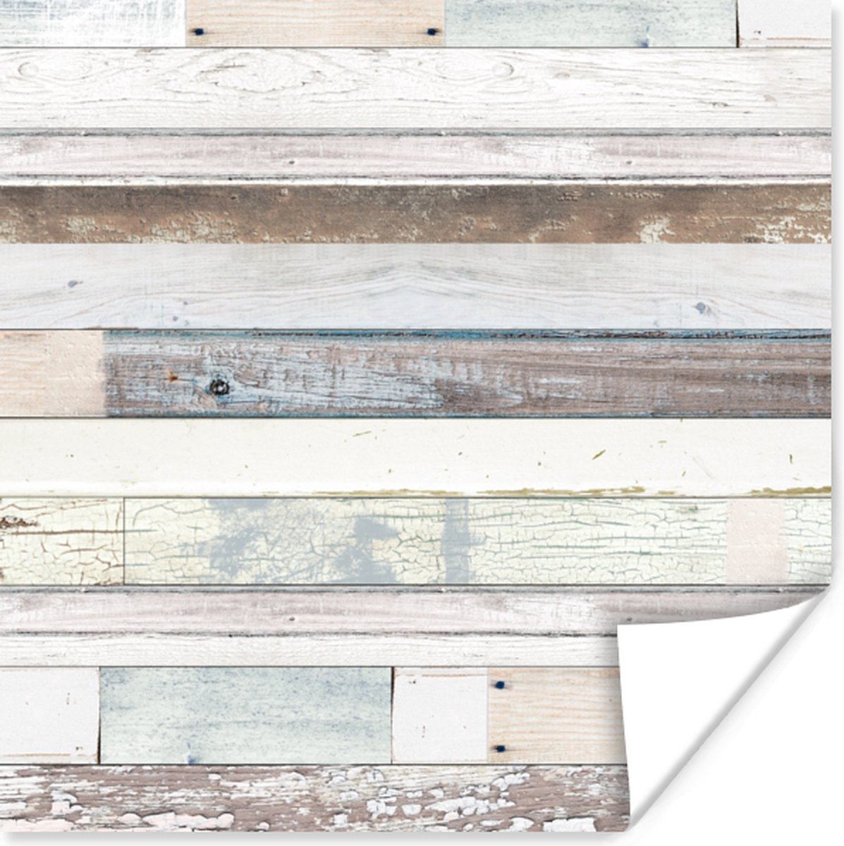 Poster Hout - Planken - Wit - 75x75 cm