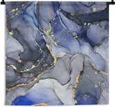 Wandkleed - Wanddoek - Marmer - Goud - Abstract - Blauw - 90x90 cm - Wandtapijt