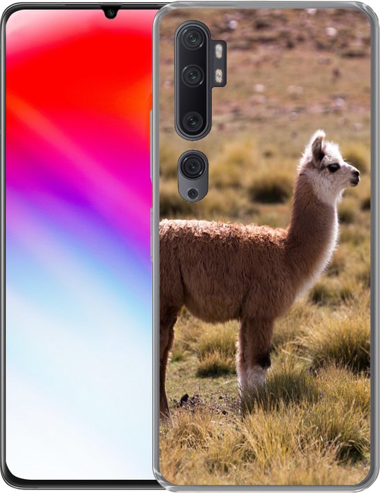Telefoonhoesje Geschikt voor Xiaomi Mi Note 10 hoesje - Alpaca - Bruin - Natuur - Siliconen Telefoonhoesje Telefoonhoesje
