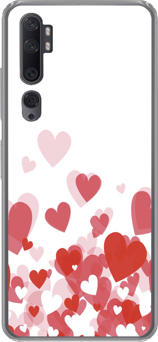 Telefoonhoesje Geschikt voor Xiaomi Mi Note 10 hoesje - Een illustratie van een regen van hartjes - Siliconen Telefoonhoesje Telefoonhoesje