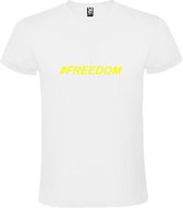 Wit T shirt met print van "BORN TO BE FREE " print Neon Geel size L
