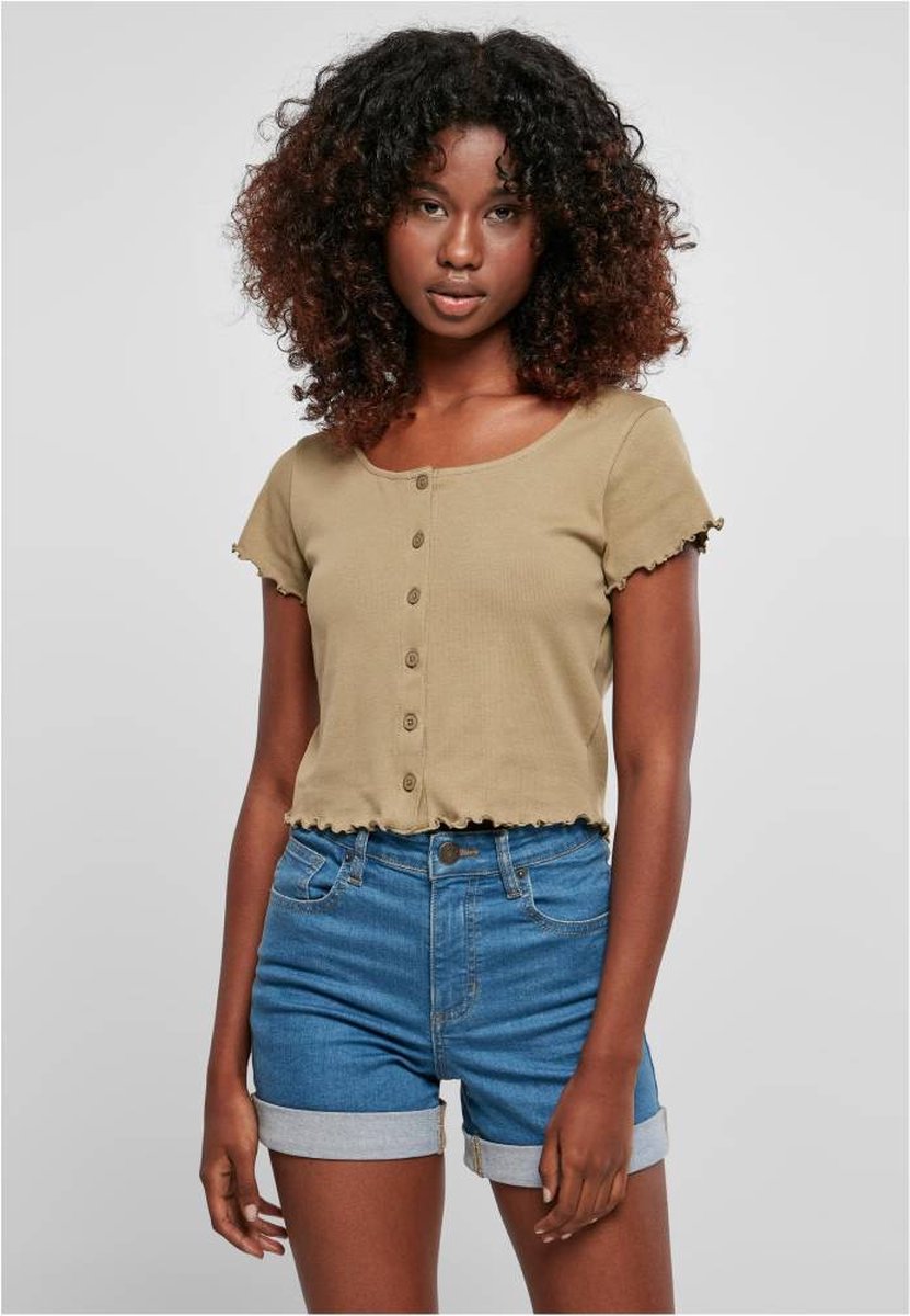 Urban Classics Cropped Button rib Crop top 3XL Groen