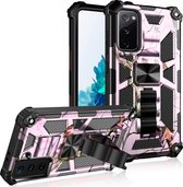 Samsung S20 hoesje armor case Heavy Duty Shockproof Military Grade - Samsung Galaxy S20 hoesje kickstand cover Camouflage / Pink