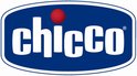 Het Chicco logo op een blauwe achtergrond met een rode stip.