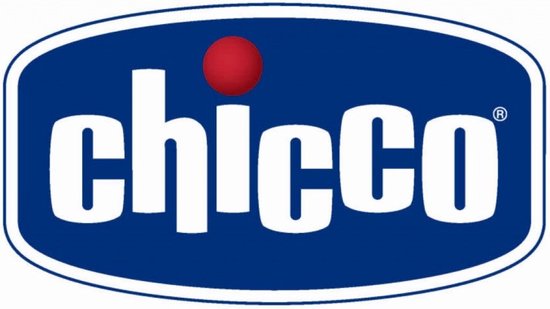 Het Chicco logo op een blauwe achtergrond met een rode stip.