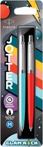 Parker Jotter Originals-balpennen | Glam Rock-collectie | Azuurblauw en Vermiljoen | Blauwe inkt | Blister