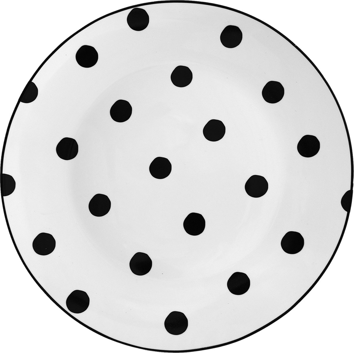 Clayre & Eef Dinerbord Ø 26 cm Wit Zwart Porselein Stippen