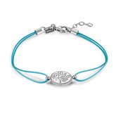 Twice As Nice Armband in zilver, ronde met levensboom, turquoise koord 17 cm+2 cm