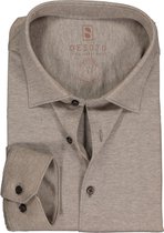DESOTO slim fit overhemd - stretch pique tricot Kent kraag - beige - Strijkvrij - Boordmaat: 45/46