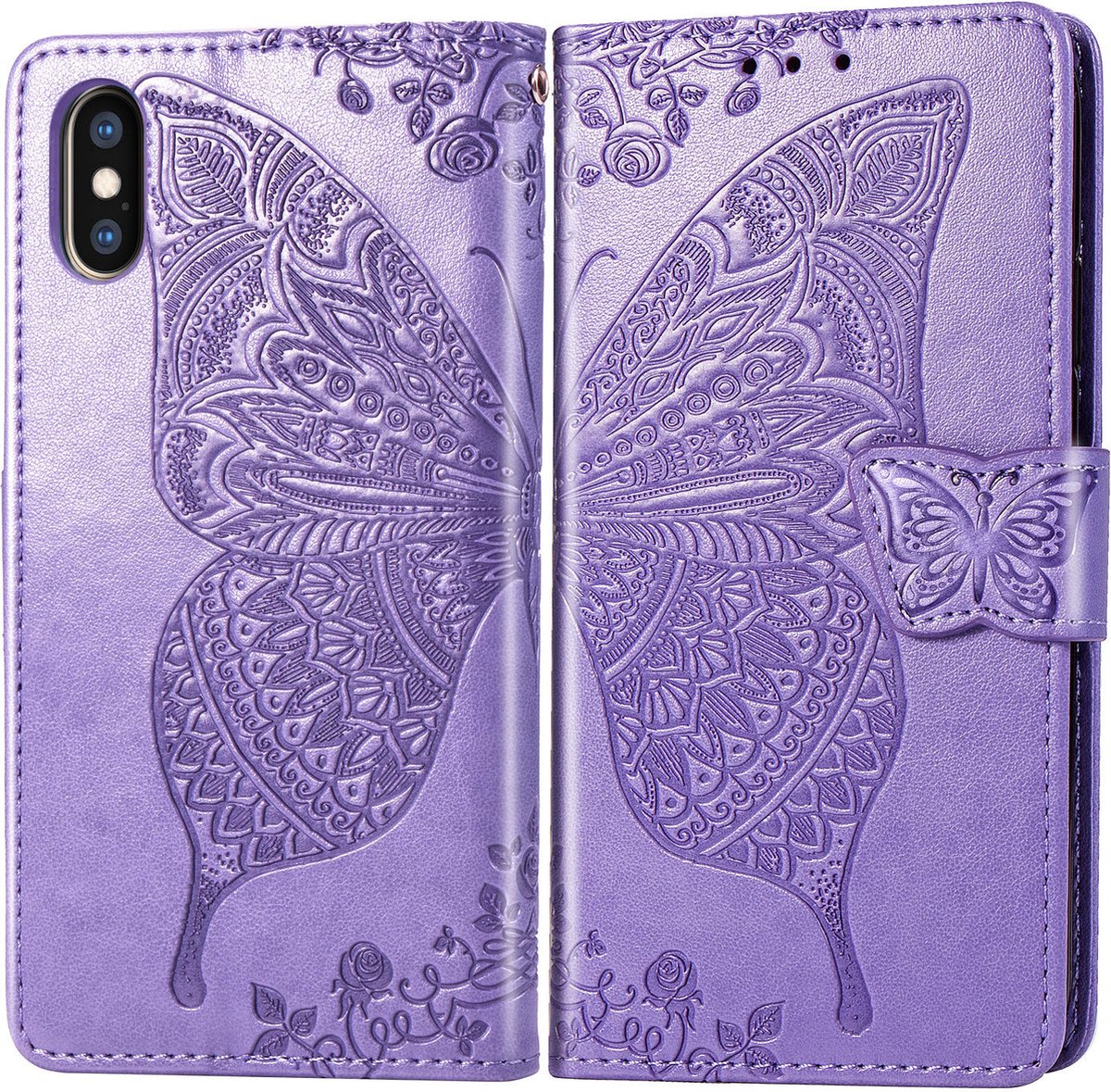 Bookcase geschikt voor Apple iPhone XR - Paars - Vlinder - Portemonnee Hoesje