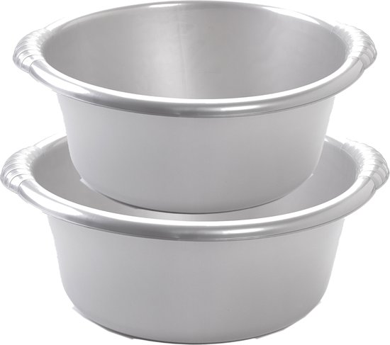 Advantage set de bols ronds en plastique multifonctions gris argenté en 2 tailles - capacité de 6 et 10 litres