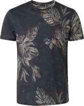 No Excess - cess T-Shirt Botanische Print Donkerblauw - Maat M - Regular-fit