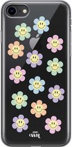 xoxo Wildhearts case voor iPhone 7/8 SE - Smiley Flowers Pastel - xoxo Wildhearts Transparant Case