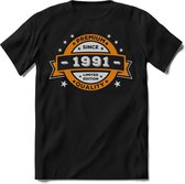 1991 Premium Quality | Feest Kado T-Shirt Heren - Dames | Goud - Zilver | Perfect Verjaardag Cadeau Shirt | Grappige Spreuken - Zinnen - Teksten | Maat XL