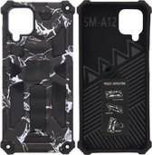 Samsung Galaxy A12 (5G) Hoesje - Rugged Extreme Backcover Marmer Camouflage met Kickstand – Zwart