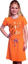 Oranje Meisjes T-shirt Jurk - Royal Cutie -  Voor Koningsdag - Holland - Maat: 110/116