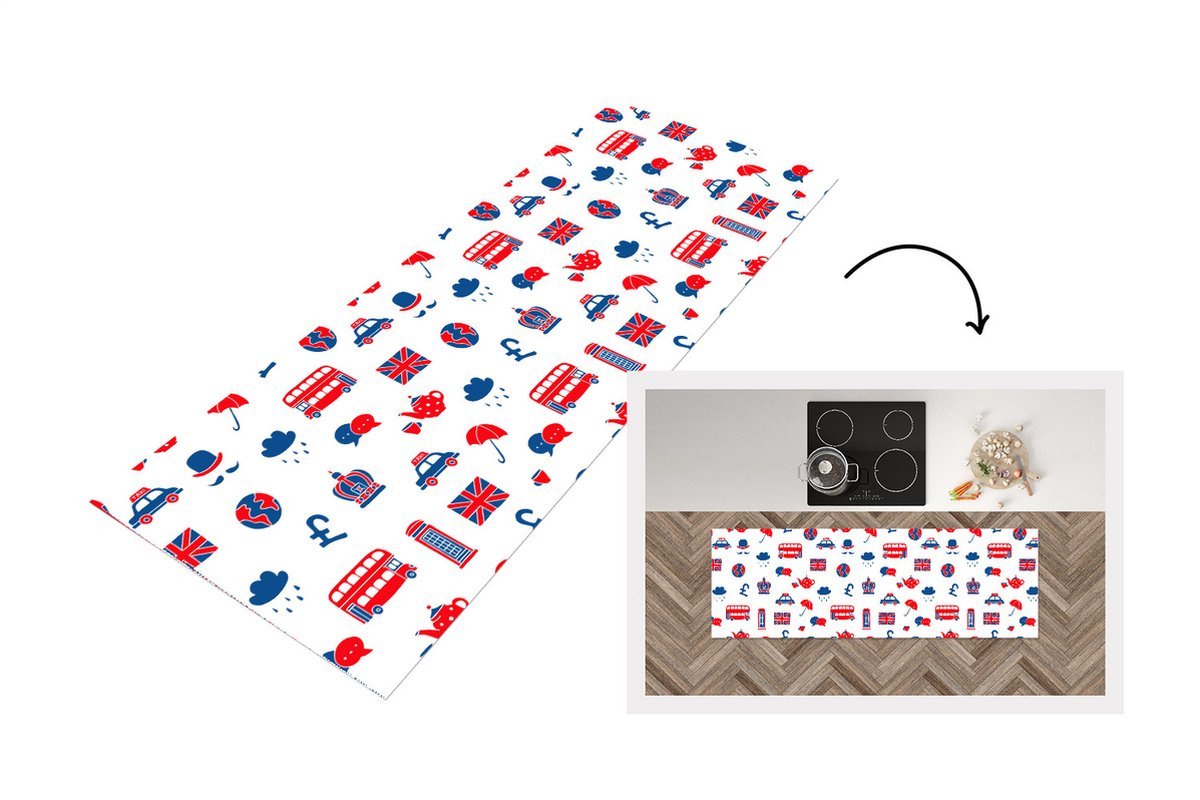 KitchenYeah Keukenloper - Loper keuken - Engeland - Patronen - Londen - 180x60 cm - Keukenloper vinyl Multicolor