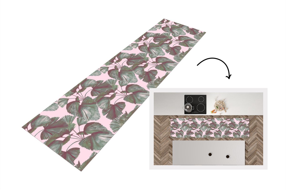 Keukenloper - Loper keuken - Bladeren - Vintage - Tropisch - Patronen - 240x60 cm - Keuken