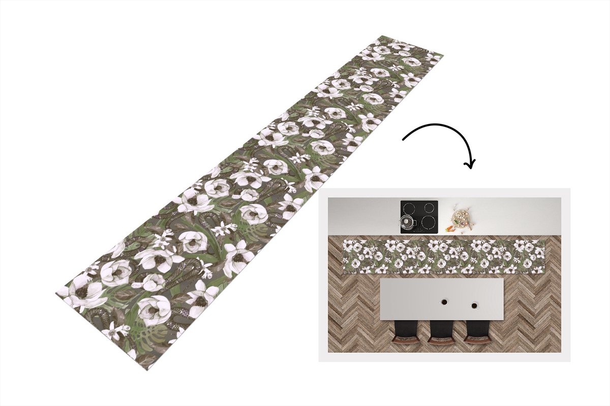 KitchenYeah Keukenloper - Loper keuken - Bloemen - Jungle - Vintage - Patroon - 300x50 cm - Keukenloper vinyl Multicolor
