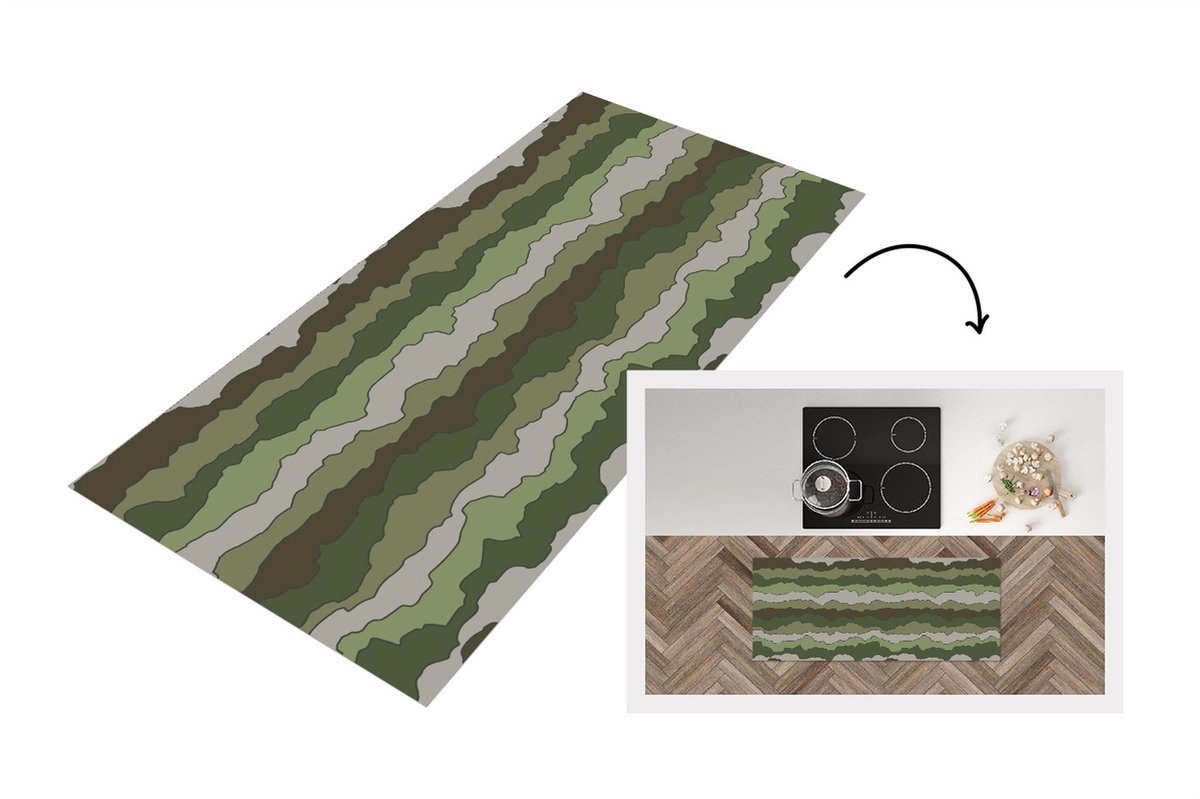 KitchenYeah Keukenloper - Loper keuken - Camouflage - Patronen - Leger - 120x50 cm - Keukenloper vinyl Multicolor
