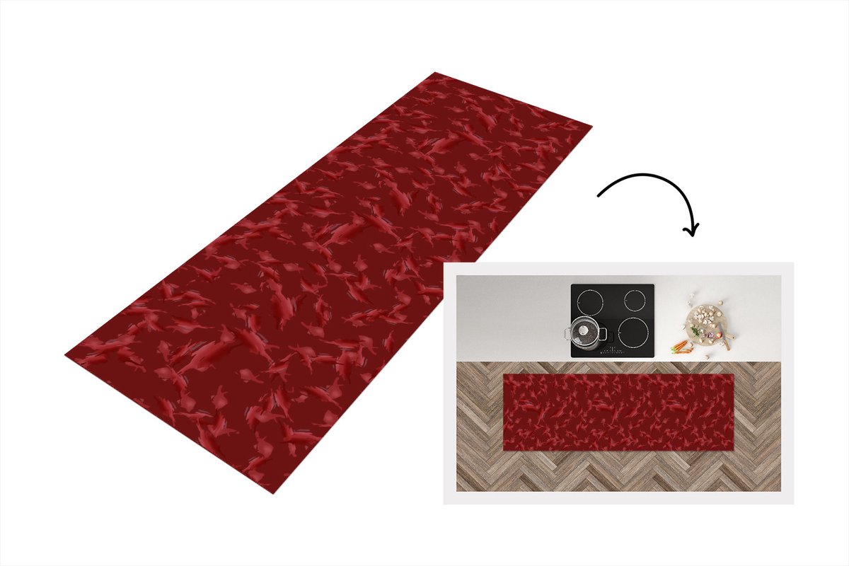 KitchenYeah Keukenloper - Loper keuken - Patronen - Rood - Camouflage - 180x60 cm - Keukenloper vinyl Multicolor