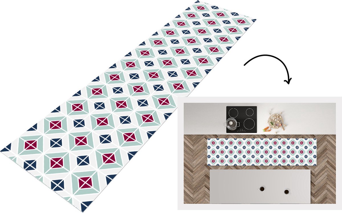 KitchenYeah Keukenloper - Loper keuken - Patronen - Tegel - Abstract - 200x50 cm - Keukenloper vinyl Multicolor
