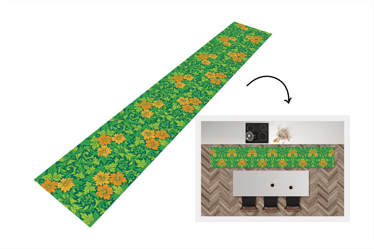 KitchenYeah Keukenloper - Loper keuken - Bladeren - Bloemen - Boho - Hippie - Patronen - 300x50 cm - Keukenloper vinyl Multicolor