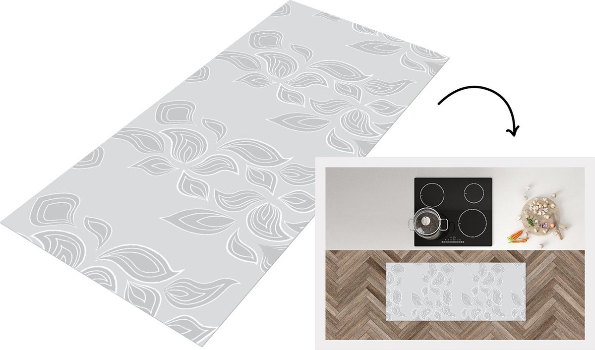 KitchenYeah Keukenloper - Loper keuken - Contour - Patronen - Bladeren - Keukenloper vinyl Multicolor