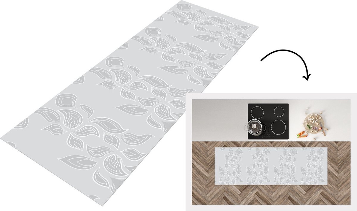 KitchenYeah Keukenloper - Loper keuken - Contour - Patronen - Bladeren - Keukenloper vinyl multicolor, foto 6