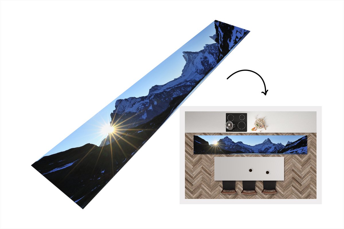 KitchenYeah Keukenloper - Loper keuken - Alpen - Berg - Water - Sneeuw - 300x50 cm - Keukenloper vinyl Multicolor