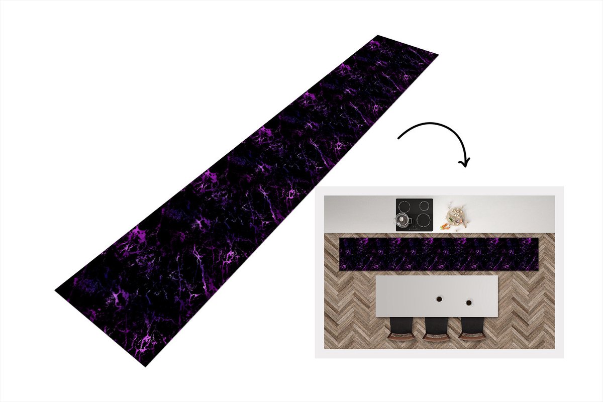 KitchenYeah Keukenloper - Loper keuken - Heelal - Marmer - Paars - Patronen - 300x50 cm - Keukenloper vinyl Multicolor