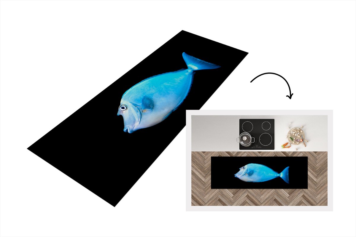 KitchenYeah Keukenloper - Loper keuken - Vis - Zeedieren - Zwart - 150x50 cm - Keukenloper vinyl Multicolor
