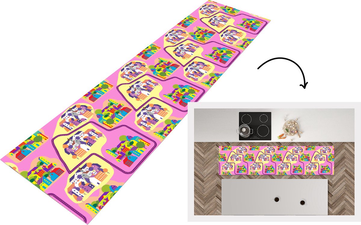 KitchenYeah Keukenloper - Loper keuken - Skyline - Patronen - Roze - Keukenloper vinyl, foto 7