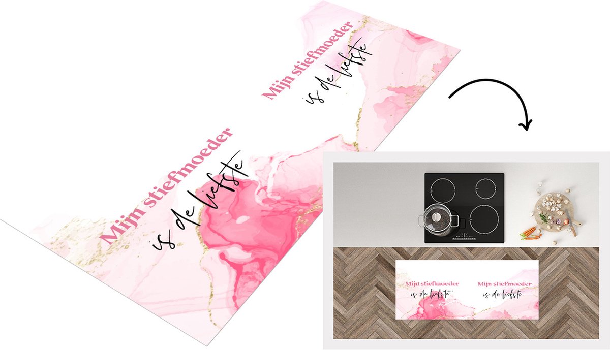 KitchenYeah Keukenloper - Loper keuken - Quote - Stiefmoeder - Mijn stiefmoeder is de liefste - 120x50 cm - Keukenloper vinyl Multicolor