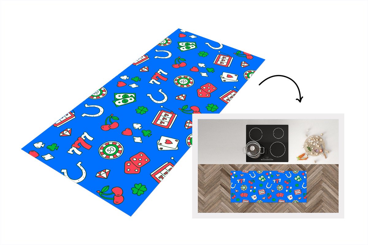 KitchenYeah Keukenloper - Loper keuken - Patronen - Casino - Gokkast - Poker - 120x50 cm - Keukenloper vinyl Multicolor