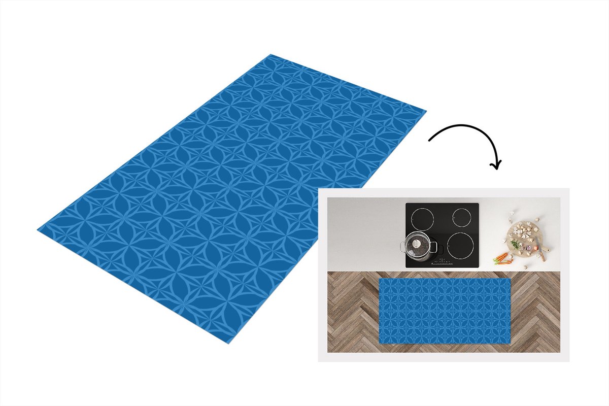 KitchenYeah Keukenloper - Loper keuken - Kompas - Blauw - Patronen - 120x60 cm - Keukenloper vinyl Multicolor