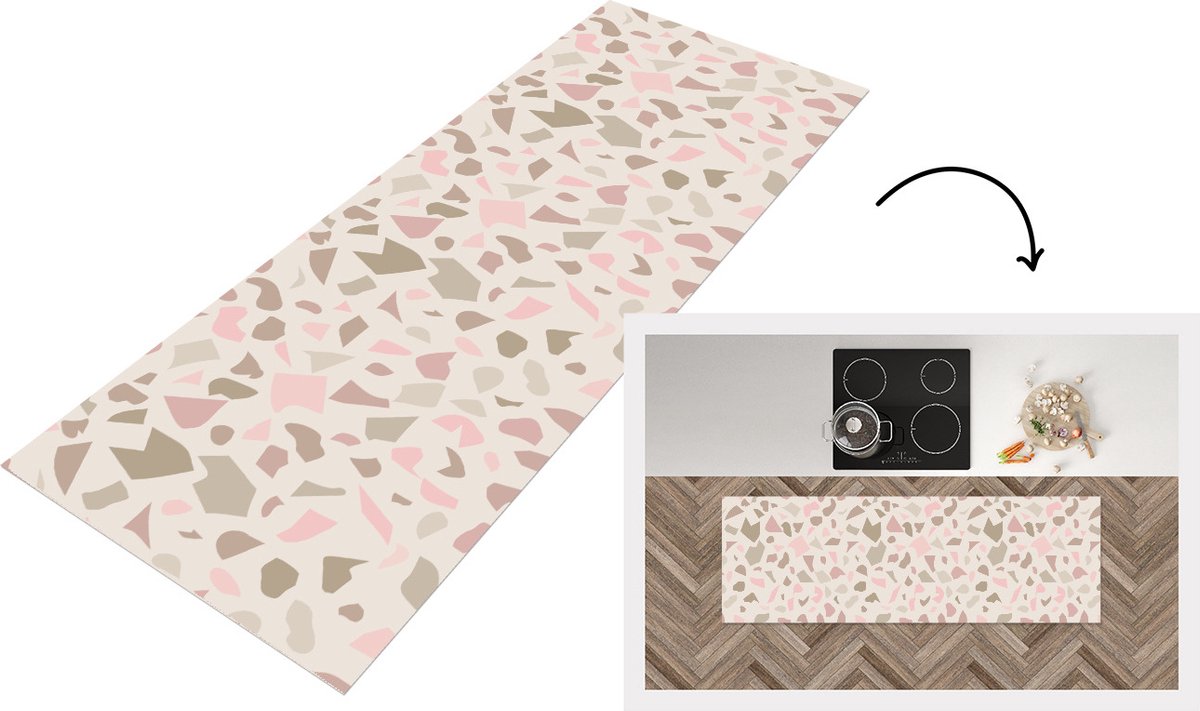 KitchenYeah Keukenloper - Loper keuken - Marmer - Pastel - Patronen - 180x60 cm - Keukenloper vinyl Multicolor
