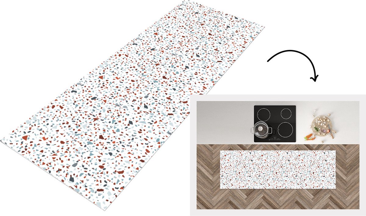 KitchenYeah Keukenloper - Loper keuken - Terrazzo - Design - Grijs - Bruin - 150x50 cm - Keukenloper vinyl Multicolor