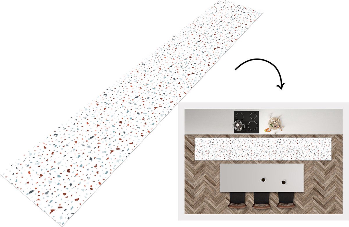 KitchenYeah Keukenloper - Loper keuken - Terrazzo - Abstract - Patroon - 300x50 cm - Keukenloper vinyl Multicolor