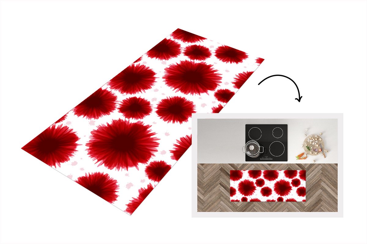 KitchenYeah Keukenloper - Loper keuken - Aquarelverf - Rood - Bloemen - 120x50 cm - Keukenloper vinyl Multicolor