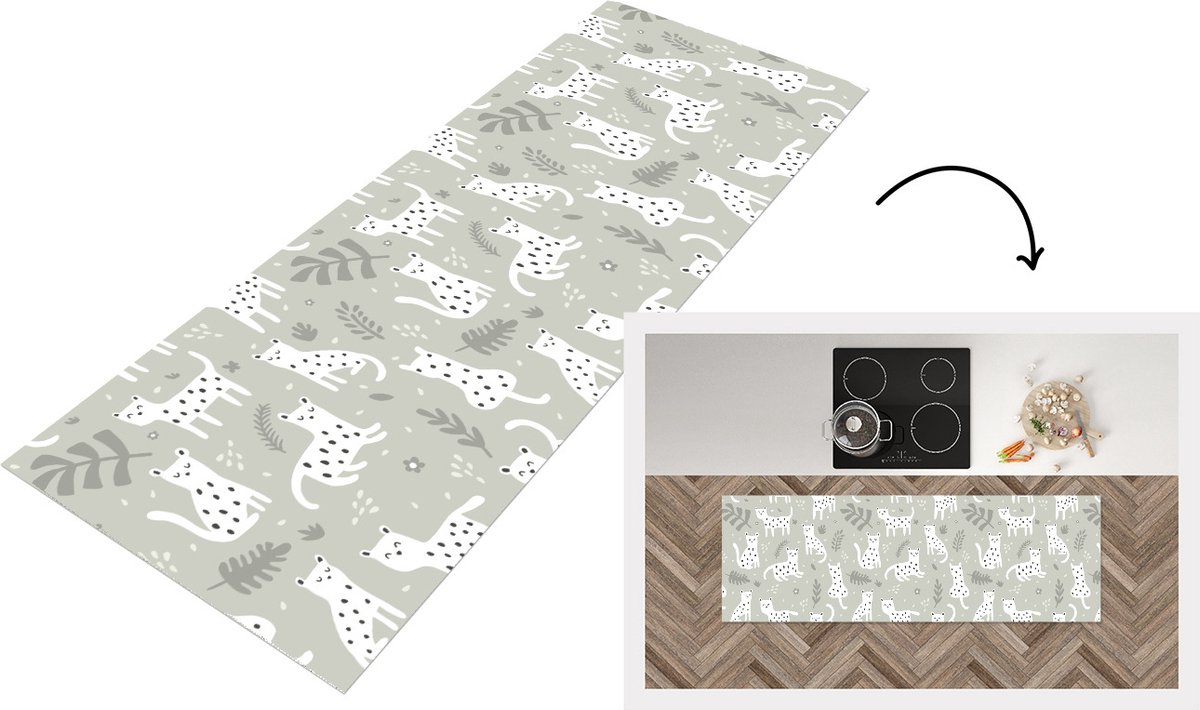 KitchenYeah Keukenloper - Loper keuken - Patronen - Luipaard - Bladeren - 150x50 cm - Keukenloper vinyl Multicolor
