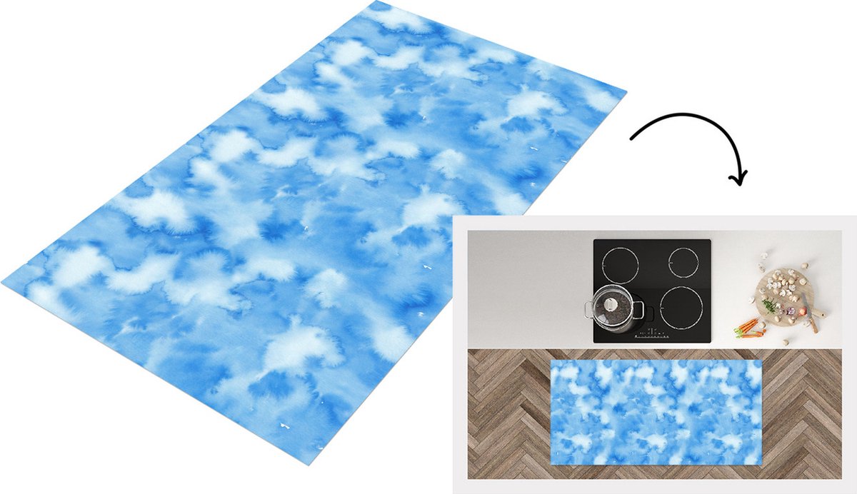 Keukenloper - Loper keuken - Waterverf - Abstract - Blauw - Patronen - 120x60 cm - Keukenloper vinyl