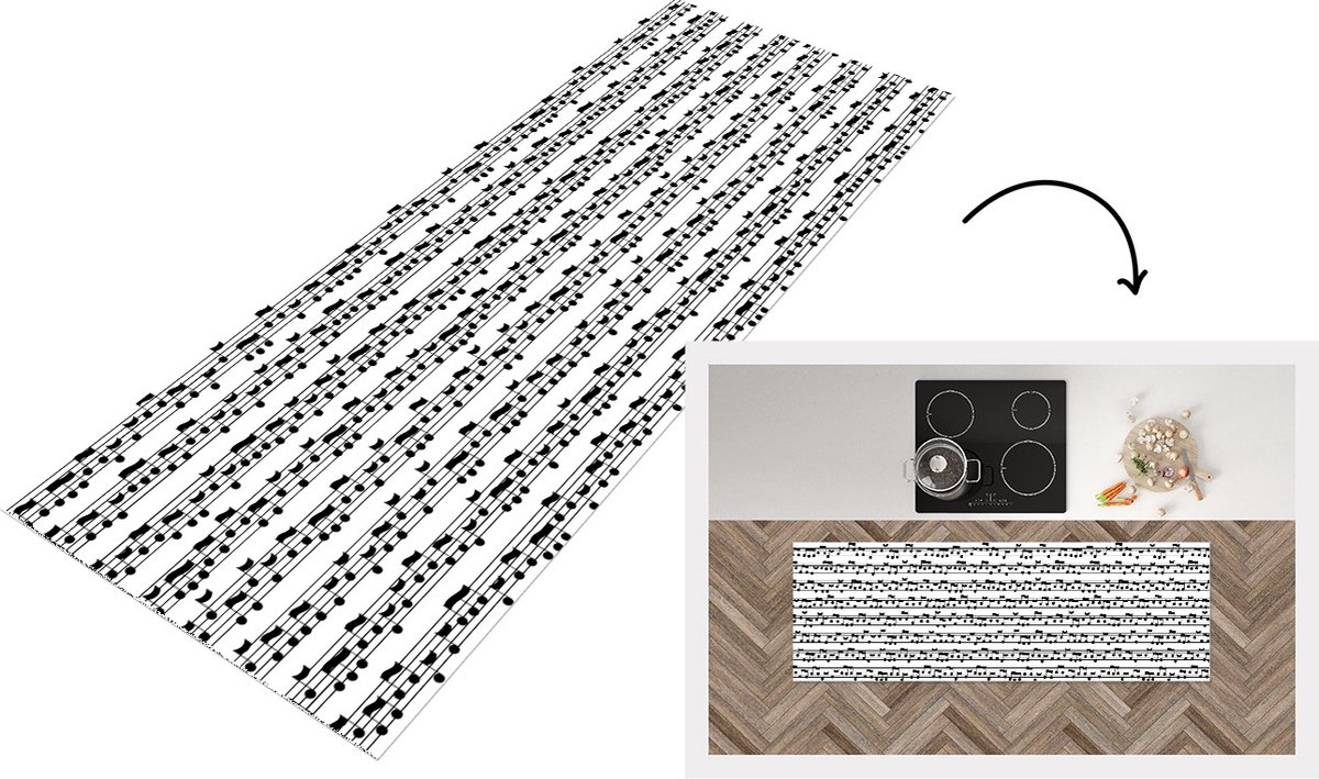 KitchenYeah Keukenloper - Loper keuken - Muziek - Patronen - Muzieknoten - 180x60 cm - Keukenloper vinyl Multicolor